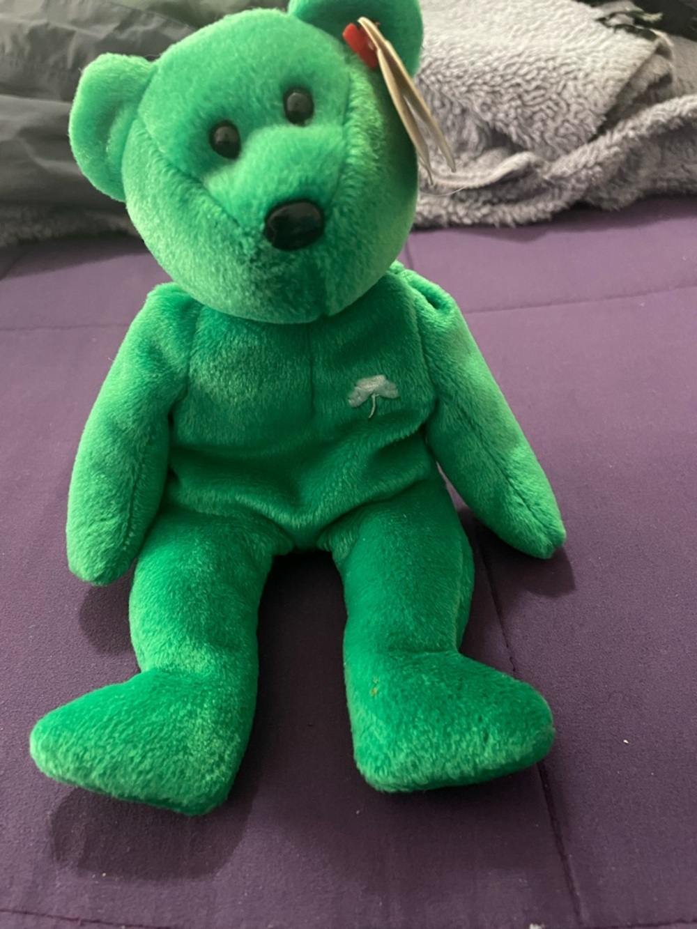 Ty Green Plush Bear with Shamrock Embroidery
